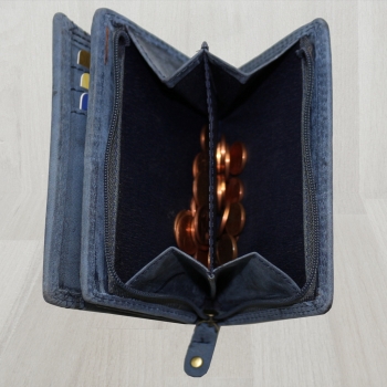 flevado Geldbörse Unisex Damen Herren Echt Leder RFID Schutz Blau